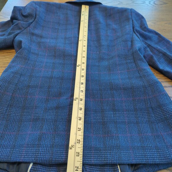 Banana Republic Women’s Plaid blue Blazer Sz 4 Double Breasted Glen Check Jacket - Picture 14 of 16